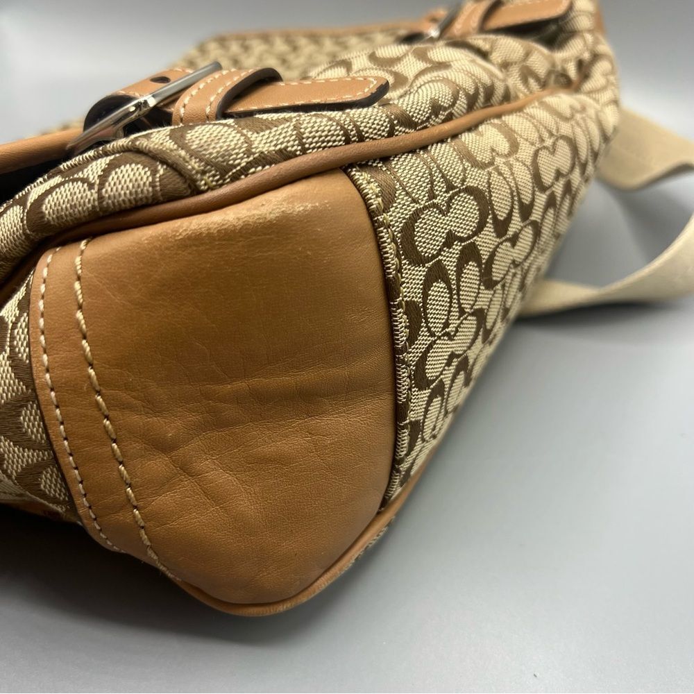 Coach Signature Leather Canvas Jacquard Tan Messenger Bag - Picture 6 of 8